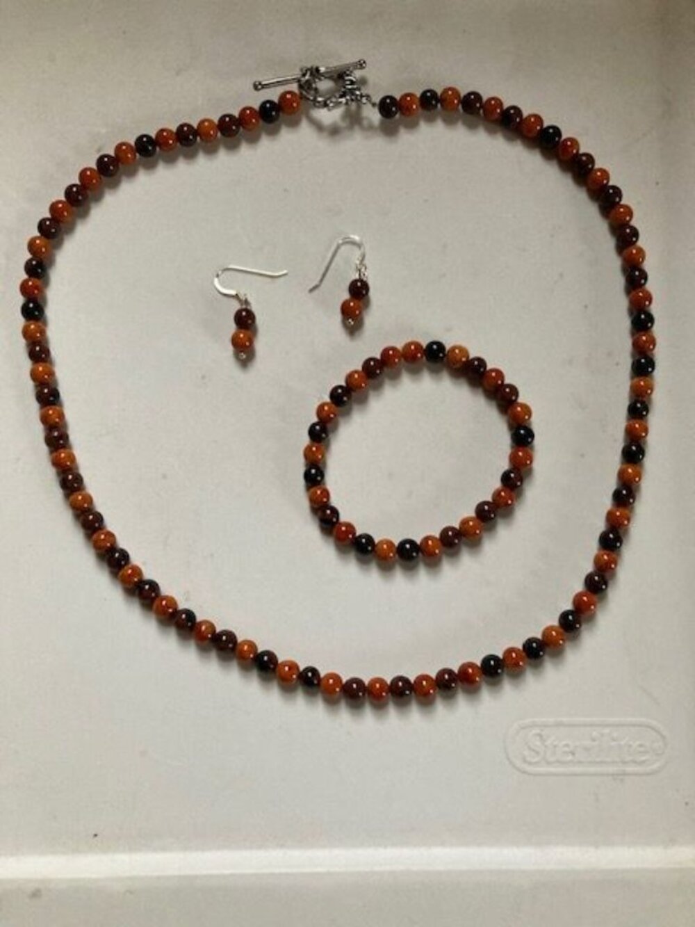 Multicolored Brown Beaded Necklace, Bracelet and Earring Set